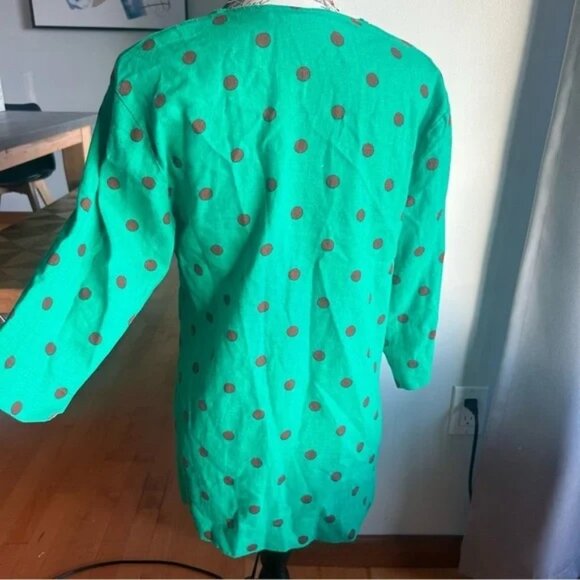 ZARA size small green dot print top. Linen blend, 3/4 length sleeves - Picture 7 of 9